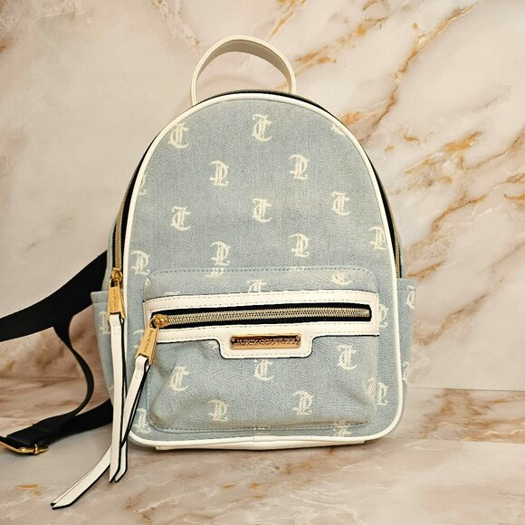 Juicy Couture Handbags - Juicy Couture Blue and White Monogram Backpack
